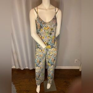 Dark floral print spaghetti strap jumpsuit